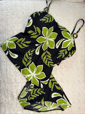 Leilani Tankini Black Floral-Print 2 PC with Green Accents - Island Escape 14